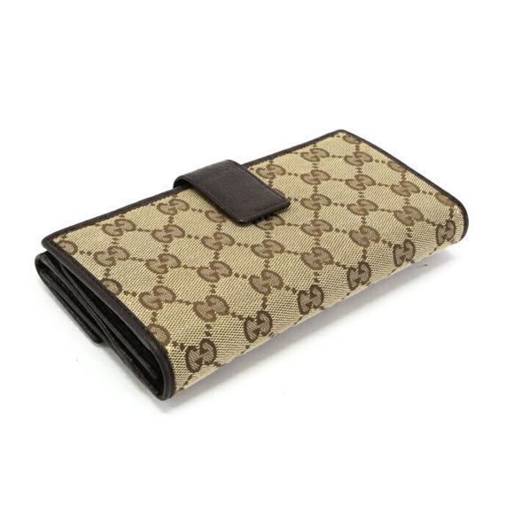 Gucci Double hook Long Wallet GG Canvas Calfskin Leather Flap Brown Beige - Picture 4 of 11